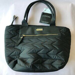 Joan & David Insulated Dome Lunch Tote Quilted Black Nylon w Water Bottle NWT